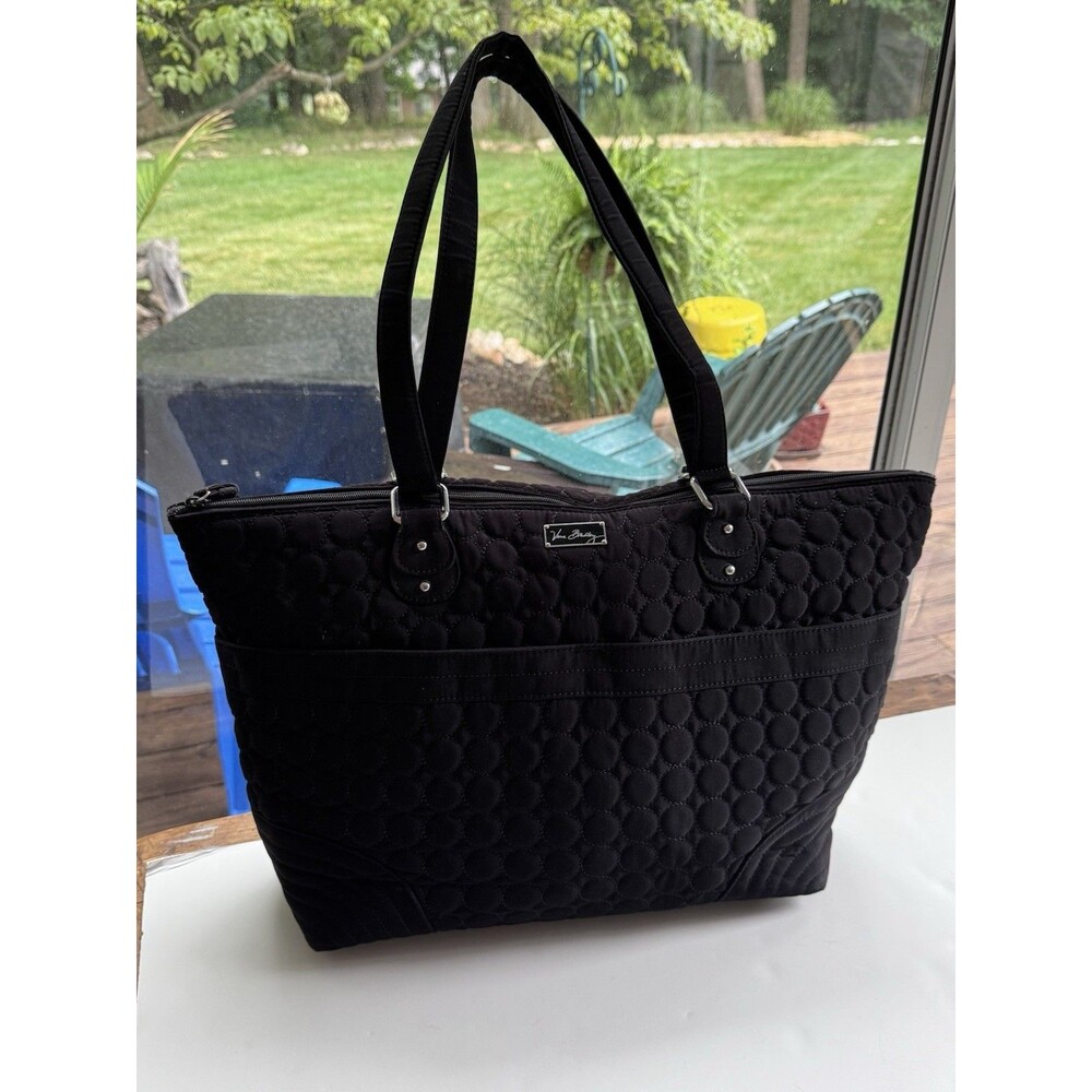Vera Bradley Classic Black Microfiber Diaper Bag Lined Shoulder Tote Pad READ